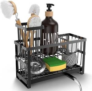 lot 5769 image: Hvisso 2-Tier Kitchen Sink Caddy with High Brush Holder, Sponge Holder for Sink, Kitchen Storage Organization Sponge Rack, Home Apartment Essential Gadgets Accessories (Black)