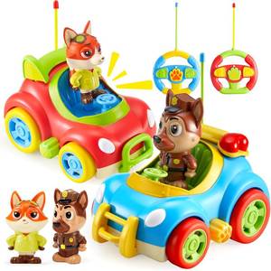lot 5770 image: lalalark JOVA 2 Pack Remote Control Car for Toddlers, RC Cars with Cartoon Figure, Kids Toy Bumper Cars with LED Lights and Sounds, Light Up Car with Music, Christmas Birthday Gift for Boys Girls
