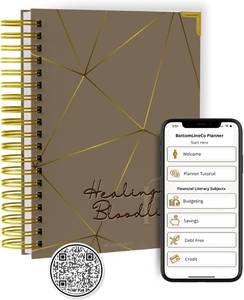 lot 5774 image: Financial Planner   Undated Budget & Goal Organizer with 12 Color-Coded Tabs, QR Code Integration, 280 Pages, Hardcover (GoldBrown)