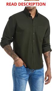 lot 5821 image: Mens Oxford Shirt Long Sleeve Untucked Casual Button Down Shirt with Pocket COLOR IS BEIGE 2XL