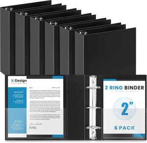 lot 5831 image: Henoyso 6 Pcs Plastic Mini 3 Ring Binder 2 Round Rings with 2 Insert Pockets, Fits 5. 5 x 8. 5 Paper, Capacity 375 Sheets, Black Three Rings Flexible Small Binders for School, Office, Photo Album