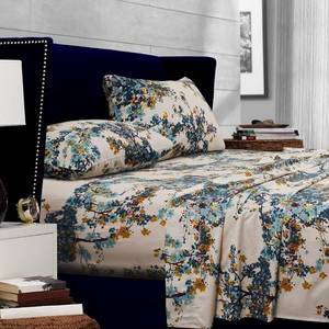lot 5843 image: Tribeca Living Deep Pocket Cal King Size Sheet Set - 300 Thread Count Cotton Sateen Sheets with 22-Inch Extra Deep Pockets, Oeko-Tex Certified, 4 Bedding Set in Casablanca Multi Print