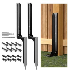 lot 5861 image: Muzata 2Pack Fence Post Repair Kit Post Stakes Heavy Duty Black Steel Anchor Ground Spike Quick Easy for Repair 4x4 6x6 Tilted Broken Wooden Fences WT16