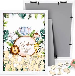 lot 5865 image: Unittype 71 Pcs 15.8x11.8x0.6inch Baby Shower Guest Book Alternative with 70 Wood Slices Set Baby Shower Decoration Photo Frame Signature Keepsakes for Birthday Table Centerpiece(Green,Animal)
