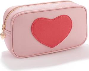 lot 5872 image: Cute Makeup Bag Quilted Leather Cosmetic Bag Toiletry Bag for Women Travel Organizer with 3 Compartments Waterproof Portable Lightweight (Pink)