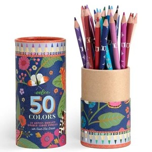 lot 5874 image: eeBoo Piece & Love Double-Sided Colored Pencils - Victorias - 25pc, 50 Color Set, Foil Design, Butterfly-Floral Storage Tube, Artist-Quality, Adults