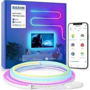lot 5878 image: BASON LIGHTING RGBIC Neon Rope Lights, 9.8ft LED Strip Lights, Works with Alexa, Google Assistant, Neon Lights for Gaming Room Living Bedroom Wall Decor, Music Sync, DIY Design(Not Support 5G WiFi)