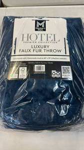 lot 2055 image: Members Mark Hotel Premier Collection Luxury Faux Fur Throw Blanket. 60x70�. Color Washed Indigo.