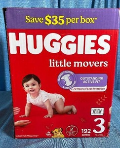 lot 3004 image: Huggies Little Movers Size 3 Diapers - 192 Count