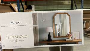 lot 3054 image: Threshold Pine Finish Arched Wall Mirror