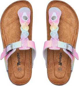 lot 8462 image: Torotto Boys Girls Cork Footbed Sandals Kids Flip Flops with Adjustable Braided Straps (ToddlerLittle KidBig Kid) SIZE 31