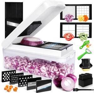 lot 8474 image: Vegetable Chopper, Onion Chopper Dicer, Mandoline Slicer, Food Chopper with Container, Vegetable Cutter for Salad Potato Carrot Garlic 9 Blades, White Black