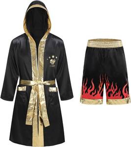 lot 8476 image: Colorful House Men Satin Boxing Robes Adult Boxing Halloween Costume Robe Boxer Costume Shorts with Belt