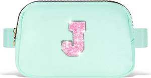 lot 8489 image: Fanny Pack Belt Bag Crossbody Bags with Initials Letter Patch Trendy Stuff for Teens Cute Stuff Birthday Gifts for Teenager Girls  Light Green,Initial J