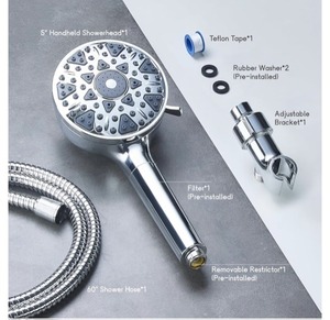 lot 8548 image: InoFlow High Pressure Filtered Shower Head  With Handheld 7 Modes, 5  High Flow Hand Held Hydro Rain Showerhead With 60 Stainless Steel Hose And Adjustable Bracket, Premium Chrome