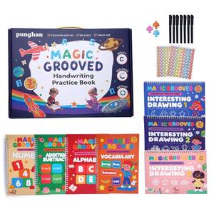 lot 8565 image: Magic Grooved Writing Practice for Kids Ages 3-8,Jumbo Reusable Grooved Handwriting Workbooks Kit(7 BooksPens),Learn to Write Letters, Numbers, Math & Drawing,10.2x7.3 Large Size