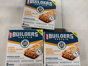 lot 8638 image: 3 Boxes CLIF BUILDERS Protein Bars Crispy Almond Salted Caramel, Reduced Sugar, Gluten Free, 6ct