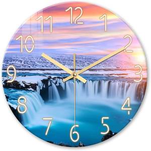 lot 8658 image: XNM Modern Blue Beach Wall Clocks Battery Operated 12 Inch Round Decorative Wall Clock for Living Room Quiet Waterfall Wall Clock