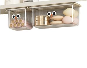lot 8663 image: Self-Adhesive Under-Desk Drawer Slide-Out Organiser With Hanging Clear Acrylic Shelf Storage Organiser For Office Kitchen, Cupboards, Tables, Counters For Added Space (Large  Small) Two-Piece Set