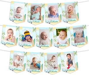 lot 8675 image: Surf Photo Banners - First Birthday Decorations, Summer Beach Surfboard 1st Bday Party Supplies Baby Photo Banner for 1 Year Old Boys
