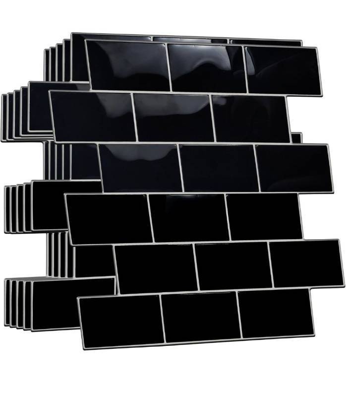 lot 1280 image: WALPLUS Upgraded Backsplash Tile Peel and Stick for Kitchen Wall Stick On Backsplash Tile for Bathroom Adhesive Glossy Heat Resistant Sticky Backsplash for Kitchen 11.8 x 11.8 Black 12 Sheets