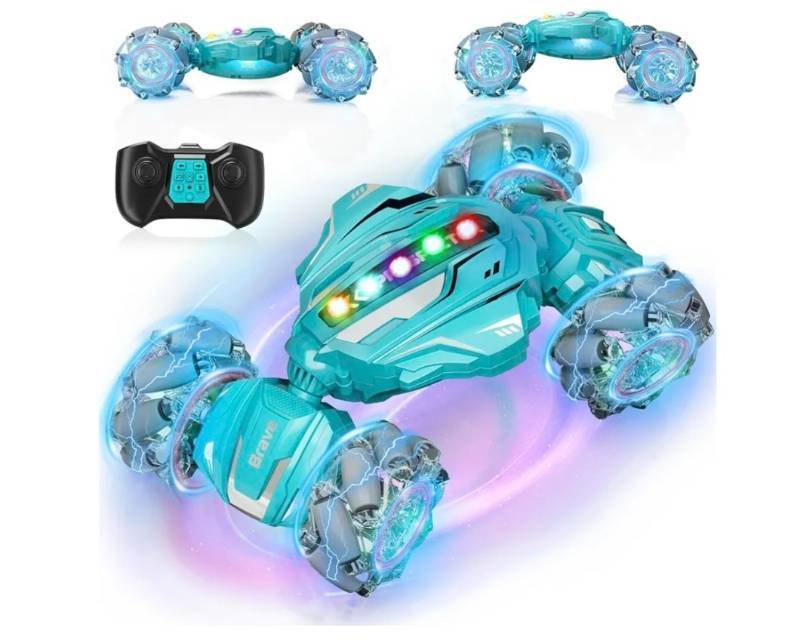 lot 1483 image: Gesture Sensing RC Stunt Car, Boys Toys Age 6-12, 4WD Hand Controlled Remote Control Car with Light & Music, 360°Rotation Christmas Birthday Gift for Boys Girls Age 6 7 8 9 10 11(Lagon Blue)