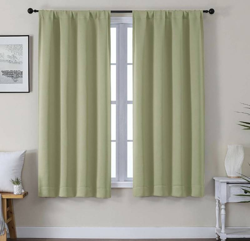 lot 1963 image: Gwine Blackout Curtains for Living Room 63 Inch Long, Thermal Insulated Window Treatment Black Out Curtains for Bedroom Decor with Rod Pocket, Each 40 Wx63 L, Sage Green, 2PCS
