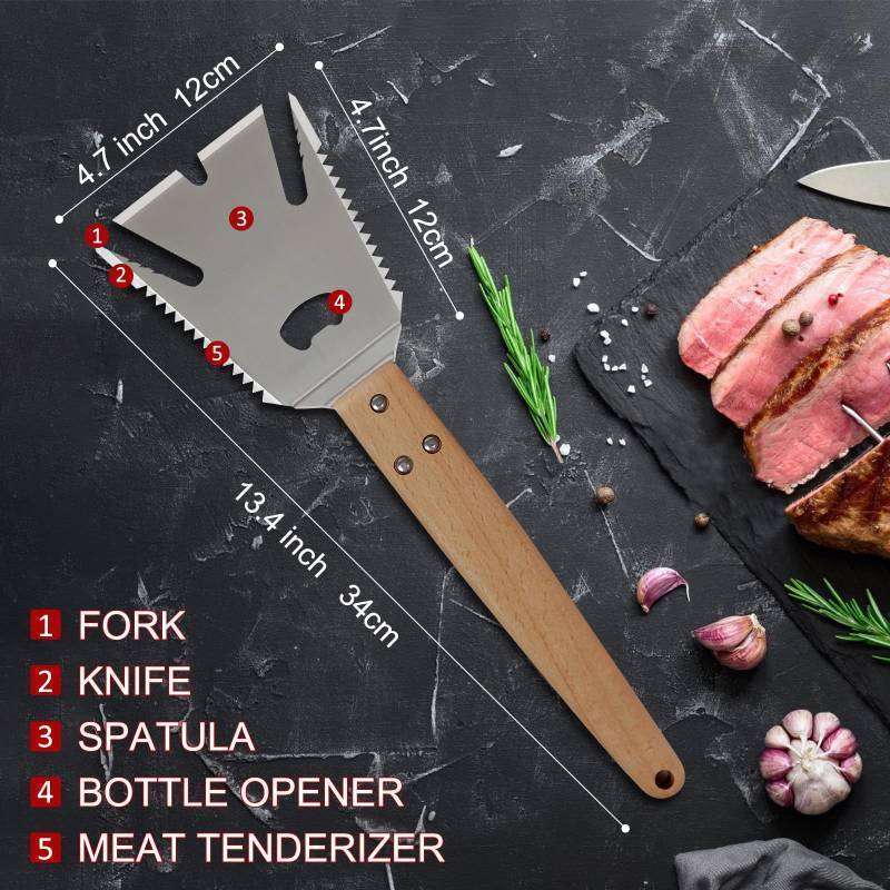 lot 9268 image: 5 in 1 Griddle Spatula with Knife,White Elephant, Fork and Bottle Opener, BBQ Grill Spatula Blackstone Griddle Accessories for Outdoor Grills, 13.5 Inch