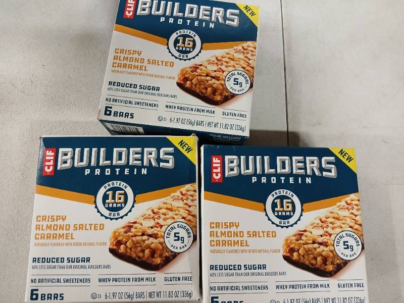 lot 8556 image: 3 Boxes CLIF BUILDERS Protein Bars Crispy Almond Salted Caramel, Reduced Sugar, Gluten Free, 6ct