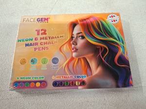lot 8680 image: FaceGem London 12 Neon & Metallic Hair Chalk Pens Set