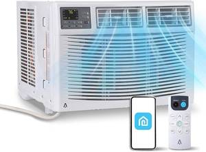 lot 8722 image: Window Air Conditioner, 12000 BTU for Rooms up to 550 Sq. Ft.- WiFi Enabled, Maintains Window View & Natural Light, 5 Modes, Ultra Quiet, Energy Savings, Easy Install, White