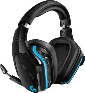 lot 8732 image: Logitech - G935 Wireless 7.1 Surround Sound Over-the-Ear Gaming Headset for PC with LIGHTSYNC RGB Lighting - BlackBlue