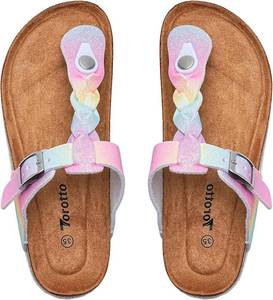 lot 8864 image: Torotto Boys Girls Cork Footbed Sandals Kids Flip Flops with Adjustable Braided Straps (ToddlerLittle KidBig Kid), Size 31