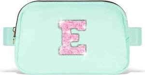 lot 8866 image: Fanny Pack Belt Bag Crossbody Bags with Initials Letter Patch Trendy Stuff for Teens Cute Stuff Birthday Gifts for Teenager Girls  Light Green,Initial E