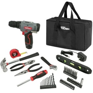 lot 8914 image: Hyper Tough 12V Max Cordless 38-inch Drill Driver 50-Piece Project Kit with 1.5Ah Lithium-Ion Battery, Charger, and Storage Bag