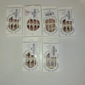 lot 5601 image: SIX PACKS - lIMSOHOT Short Square Squoval Glossy Press on Nails, Nude Gold French Acrylic Nails for Women (Four different types)