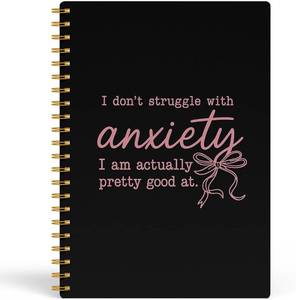 lot 5609 image: Funny Anxiety Mental Health Journal for Women, Funny Notebooks for Work, Anxiety Relief Gifts, Mental Health Gifts for Women, Coquette Pink Bow Office Supplies, 5.5x8.3 Inches 245