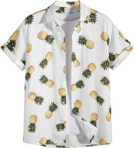 lot 5652 image: SHENHE Mens Allover Pineapple Print Short Sleeve Collared Button Down Shirt Boho Shirt White XXL