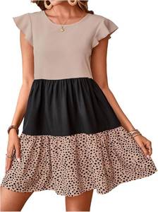 lot 5673 image: SweatyRocks Womens Casual Leopard Midi Dresses Ruffled Sleeve Long Dress Boho Women Short Dress SIZE M