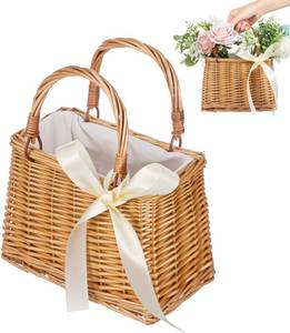 lot 5675 image: PRETYZOOM Rattan Woven Small Bag Decorative Flower Basket with Handle Portable Storage Basket for Wedding Party Home Garden Decor