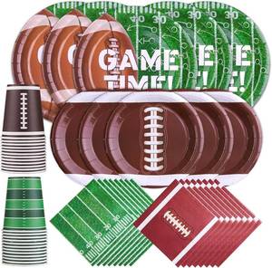 lot 5684 image: Football Party Decorations Set Serve 24, Football Party Supplies Kit Includes Dinner Plates, Dessert Plates, Napkins, Cups for Football Birthday Party Football Game Day Tailgate Party Decorations