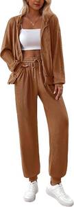 lot 5693 image: BTFBM Women 2 Piece Outfits 2025 Fall Sweatsuit Sets Zip Up Hoodie Sweatpants Tracksuit Lounge Matching Set Size XXL