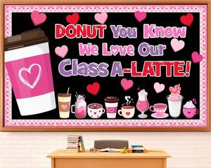 lot 5737 image: Valentines Day Latte Bulletin Board Set Coffee Theme Classroom Decoration Valentines Coffee Cup Heart Motivational Paper Cutouts for School Classroom Party Chalkboard Wall Decor Teacher Supplies