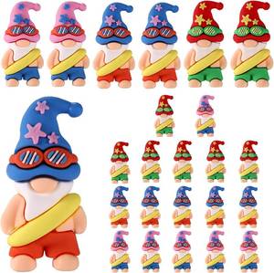 lot 6105 image: 24pcs Mini Fairy Gnome Figurines, Colorful PVC Summer Beach Gnome Statues Miniature Dwarf Garden Decor for Indoor Outdoor Patio Yard Shelf (Blue, Pink & Red, 8 Each)