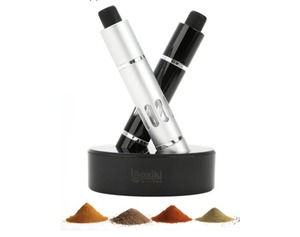 lot 6111 image: Salt & Pepper Crusher Set with Stand   One-Handed Thumb Press Grinder, Portable Spice Crusher for Kitchen, Dining & Travel   Easy to Use Manual Seasoning Grinder for Fresh Ground Pepper, Sea Salt