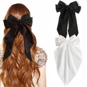 lot 6113 image: 2Pack Hair Clips with Oversized Satin Bow Ribbons, Barrettes & Hair Accessories Gift for Women & Girls