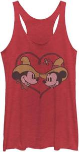 lot 6114 image: Disney Womens Mickey and Friends Mickey & Minnie Cowboy Heart Juniors Tri Blend Tank SIZE XL