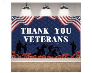 lot 6115 image: Veterans Day Backdrop Thank You Veterans Banner 4th of July Memorial Day Independence Day USA Patriotic Decorations and Supplies for Home Party
