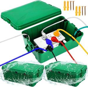 lot 5526 image: 2 Pcs Large Outdoor Electrical Box Waterproof 11x7x4.3 inch Extension Cord Outlet Cover Weatherproof with 7 Cable Entry Protect Outdoor Outlet, Plug, Timer, Power Strip, Holiday Light, Green