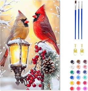 lot 12496 image: ZENDIYO Christmas Cardinal Paint by Numbers Kits for Adults Beginner on Canvas with Wooden Framed, Easy Adult Paint by Number Kits, DIY Acrylic Color Painting by Number for Home Decor Gift 8x12 Inch